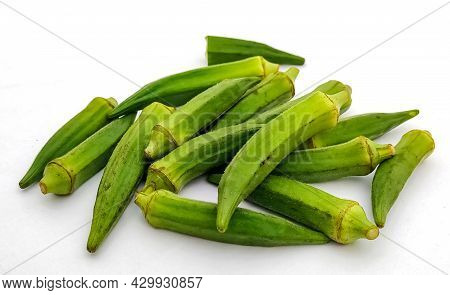 Raw Okra Or Ladyfingers Isolated On White Background