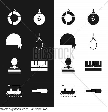 Set Gallows Rope Loop Hanging, Pirate Bandana For Head, Lifebuoy, Bomb Ready To Explode, Sailor Capt