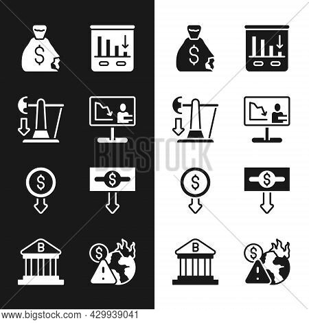 Set Global Economic Crisis News, Drop In Crude Oil Price, Money Bag, Pie Chart Infographic, Dollar R