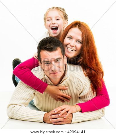 Rodina Smilimg štěstí na bílém pozadí