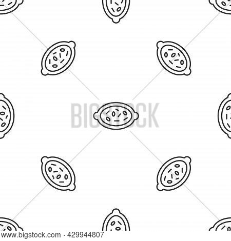 Grey Line Kheer In A Bowl Icon Isolated Seamless Pattern On White Background. Traditional Indian Foo