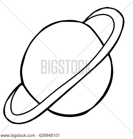Planet With Rings - Saturn, Jupiter, Vector Illustration In Doodle Style With Black Outline, Colorin