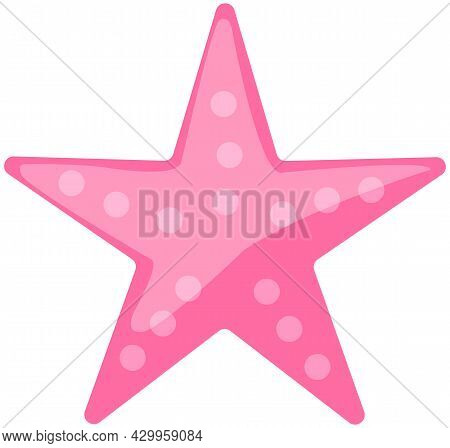 Pink Starfish On White Background. Cartoon Nautical Character Lives In Ocean. Underwater Life Of Car