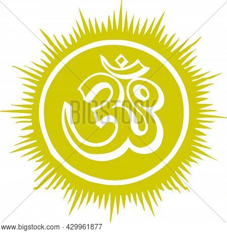 Sketch Hindu God Om Rising From Sun Symbol Outline And Silhouette Editable Illustration