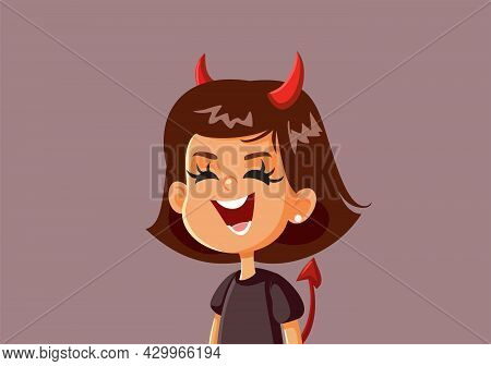 Evil Naughty Girl Laughing Vector Cartoon Illustration