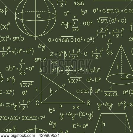 Formula Pattern. Math Or Geometry Formulas With Letters And Numbers Graphs And Symbols Complex Scien
