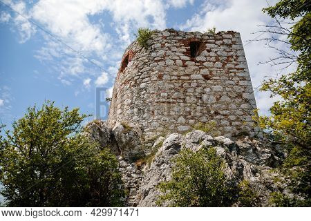 Mikulov, South Moravian Region, Czech Republic, 05 July 2021: Ruins Of Kozi Hradek Renaissance Defen