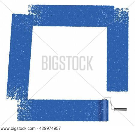 Square Grunge Texture Frame Painted With A Paint Roller. Vector Illustration Isolated On A White Bac