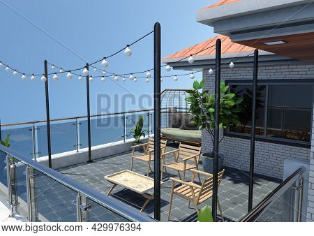 3D Rendering Modern Home Balcony