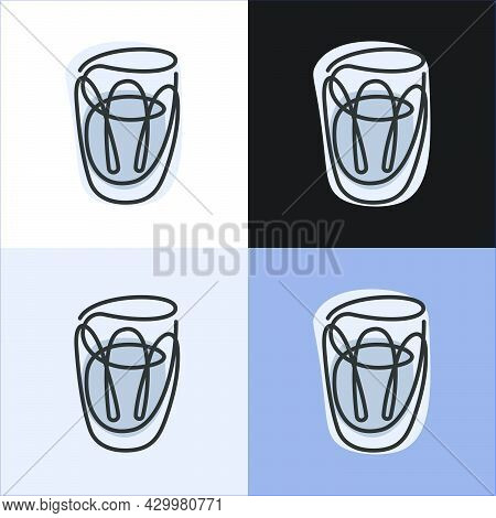 One Line Drawing Vodka Glass On Various Background. Four Types Of Images. Colored Cartoon Graphic Sk
