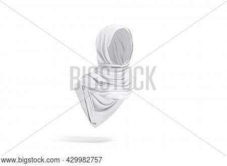 Blank White Woman Muslim Hijab Mockup, Half-turned View, 3d Rendering. Empty Silk Headgear For Priva