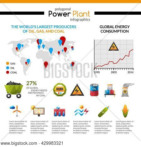 Power Plant Energy Consumption And Mineral Extraction Poligonal Infographic Isolated Vector Illustra