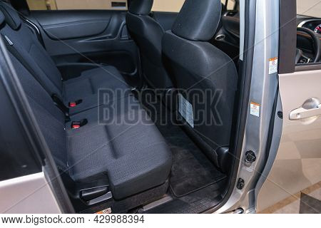 Novosibirsk, Russia - July 15, 2021:   Toyota Sienta, Close-up Of The Black  Rear Seats With Seats B