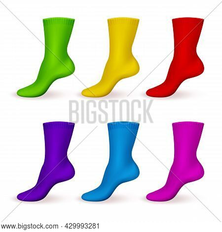 Realistic Color Socks. Modern Male Or Female Accessories, Casual Long Feet Clothes, Simple Wear Temp