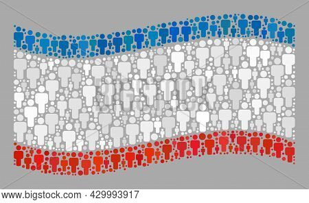 Mosaic Waving Crimea Flag Created Of Person Items. Vector Crowd Mosaic Waving Crimea Flag Created Fo