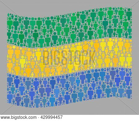 Mosaic Waving Gabon Flag Designed Of Person Items. Vector Demographics Mosaic Waving Gabon Flag Desi
