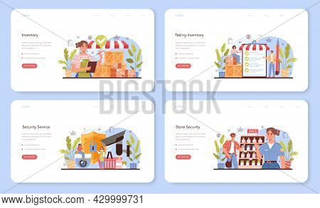 Commercial Activities Web Banner Or Landing Page Set. Entrepreneur Stocktaking