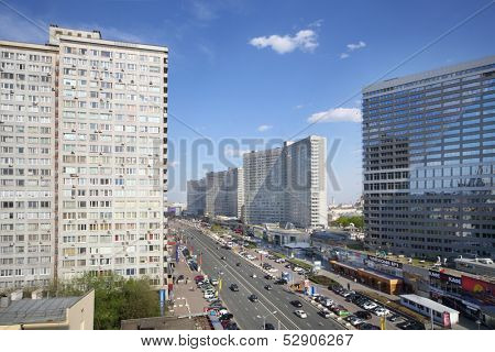 MOSCOW - MAY 10: Buildings at New Arbat Street, on May 10, 2013 in Moscow, Russia. Highway, called the New Arbat, was built in 1963.