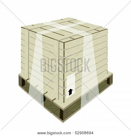 Shipping Box With Plastic Wrap And Steel Strapping