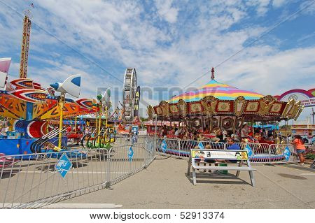 Rides On The Midway At The Indiana State Fair