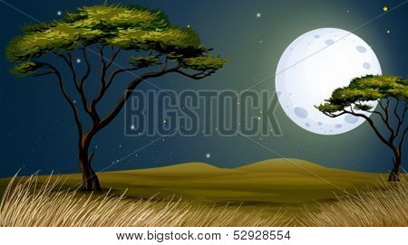 Illustration of a tree and the bright fullmoon