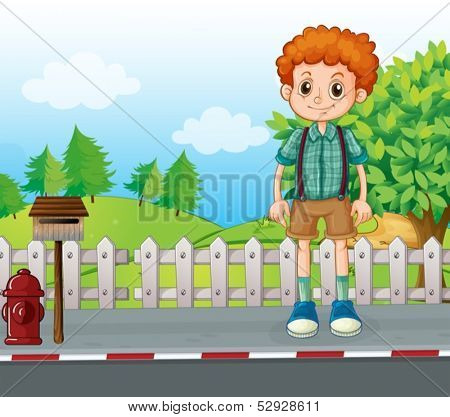 Illustration of a tall man standing at the street