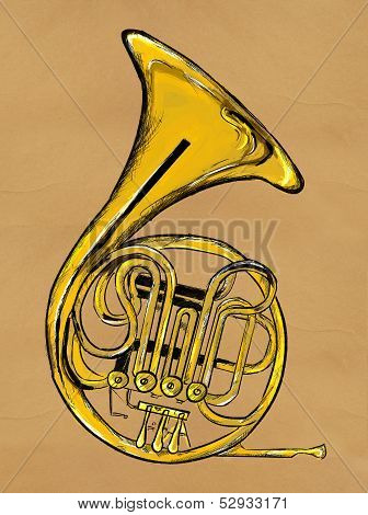 French horn Painting Image - music background