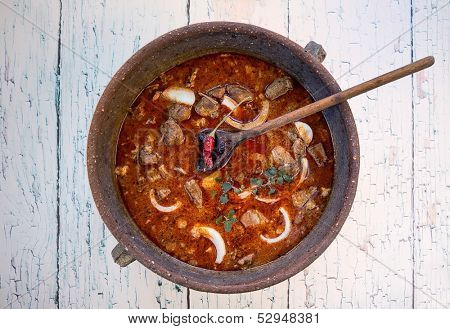 Goulash - Beef stew in a pot 