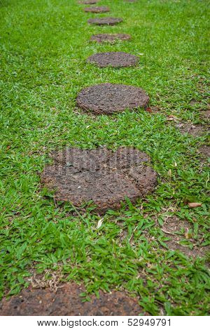 Step Stone Pathway In A Lush Green Park