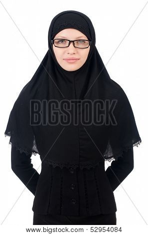 Woman with muslim burqa isolated on white