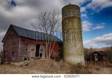 Abandoned barn and silo