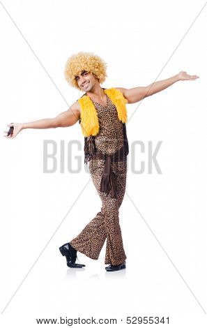 Man with afrocut and mic isolated on white