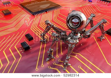 Robot webcam on the board of chips.