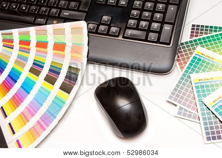 Color Swatches And Computer Keyboard, Mouse