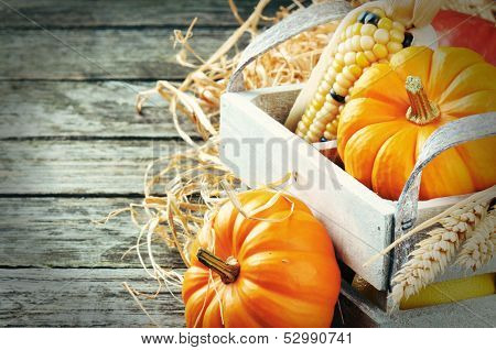 Autumn Harvest Setting With Pumpkins
