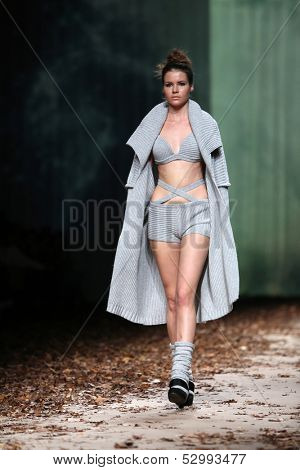 ZAGREB, CROATIA - OCTOBER 25: Fashion model wearing clothes designed by Etna Maar on the Cro a Porter show on October 25, 2013 in Zagreb, Croatia.