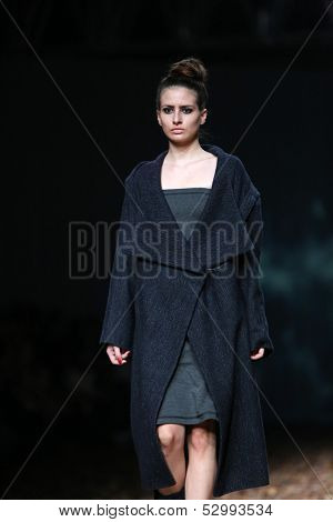 ZAGREB, CROATIA - OCTOBER 25: Fashion model wearing clothes designed by Etna Maar on the Cro a Porter show on October 25, 2013 in Zagreb, Croatia.