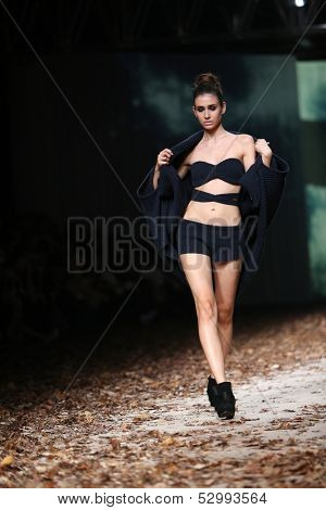 ZAGREB, CROATIA - OCTOBER 25: Fashion model wearing clothes designed by Etna Maar on the Cro a Porter show on October 25, 2013 in Zagreb, Croatia.
