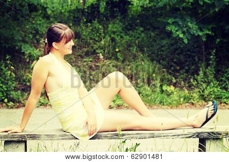 Young caucasian woman resting in prk