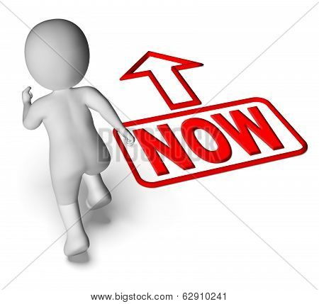 Now And Running 3D Character Shows Immediate Action At Once