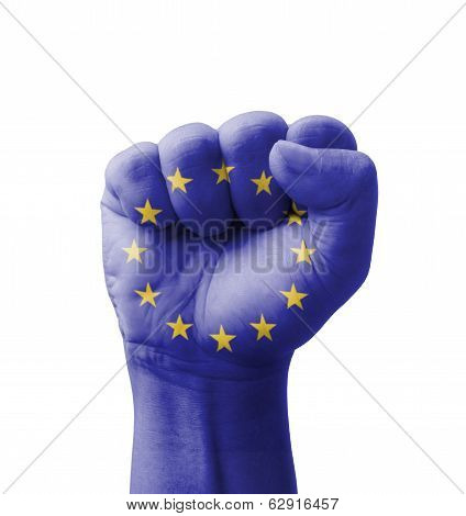 Fist Of Eu (european Union) Flag Painted, Multi Purpose Concept - Isolated On White Background