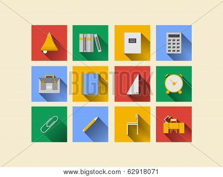 Flat icons for school supplies