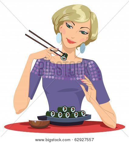 Girl Enjoying Sushi
