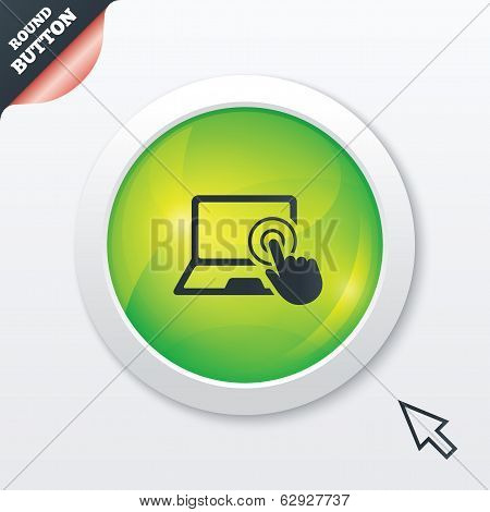 Touch screen laptop sign. Hand pointer symbol.
