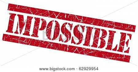 Impossible Red Square Grunge Textured Stamp Isolated On White