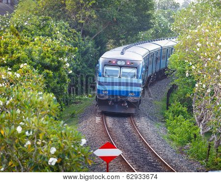 Bentota, Sri Lanka - 28 Apr 2013: New Sri Lanka Railways Class S12 Train In Bentota, Sri Lanka. It I
