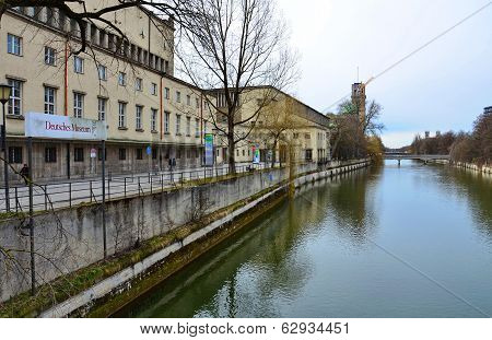 The Isar River And Deutsches Museum, Munich, Germany