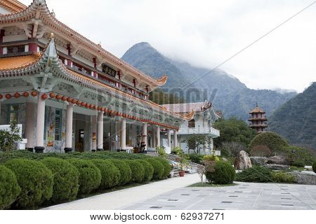 TAIWAN - DECEMBER 2011 : Xiangde Jiuhuashan (Nine Lotus Mountain) Temple on the hill in Taiwan on 27 December 2011.