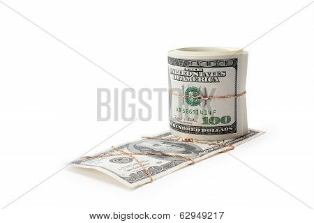 Money And Roll Of Money Entwisted By Gold