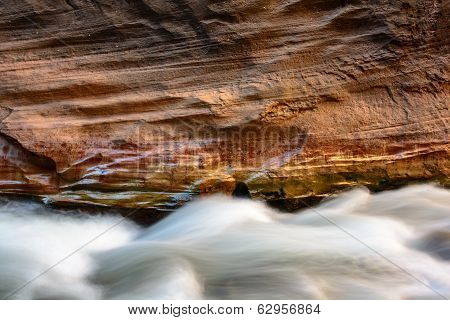 Zion Narrows Wall Detail With Flowing Water